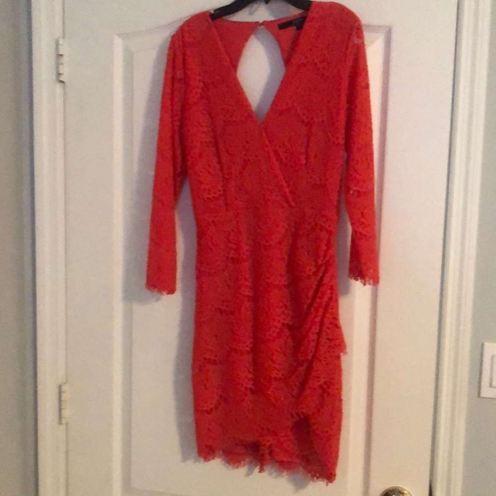 Guess lace cocktail dress in coral